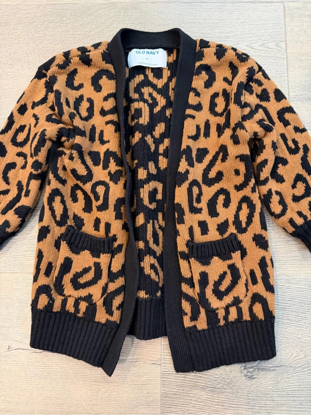 Old Navy Leopard Cheetah Print Knit Cardigan Sweater Kids Girls